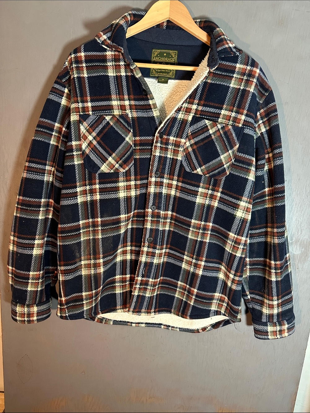 Kids Navy Plaid Sherpa-Lined Button-Down Shirt